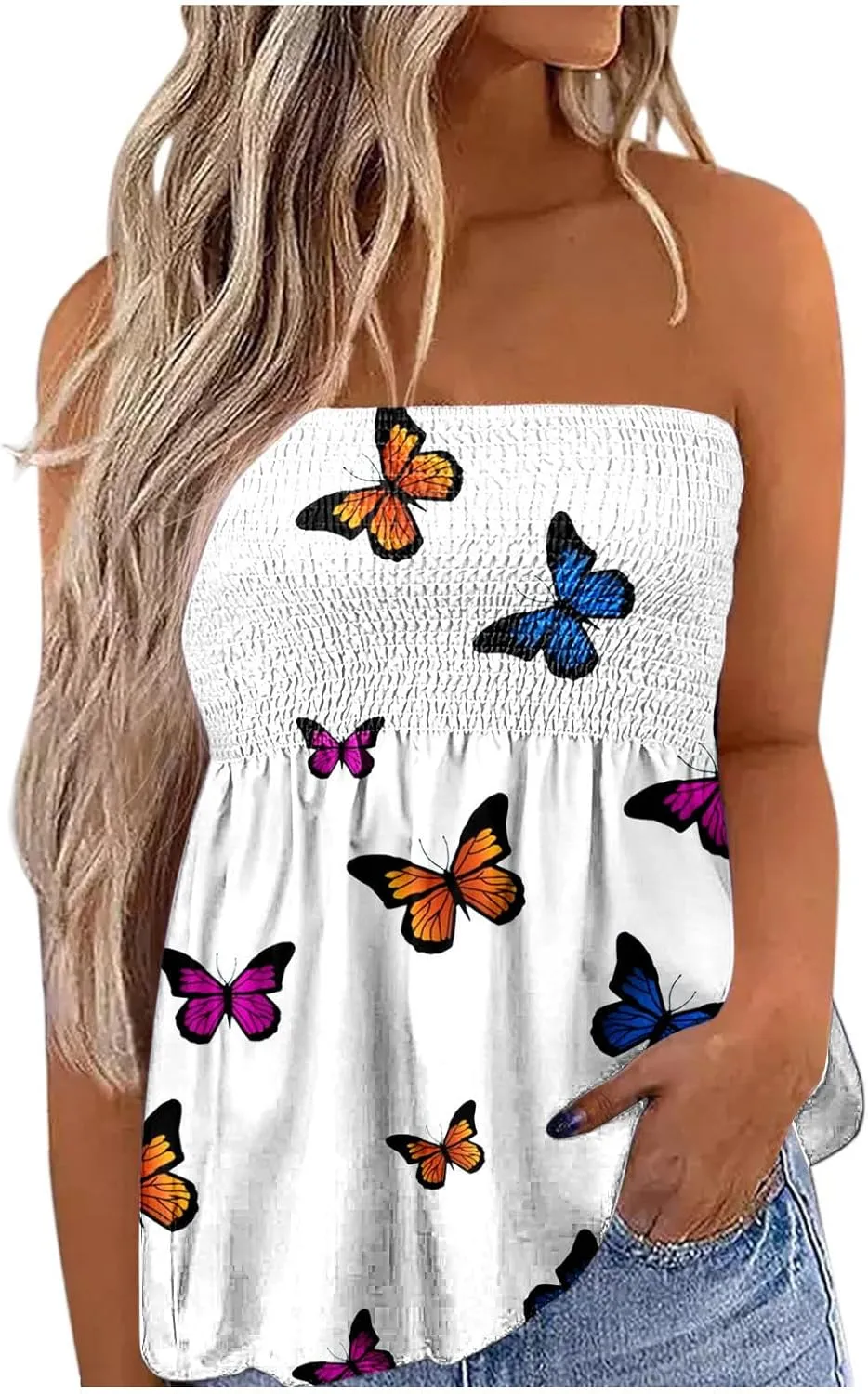 Cdiecer Tube Tops for Women Off Shoulder Tops Strapless Tank Top Bandeau Sleeveless Shirts Summer Vacation Tube Tops