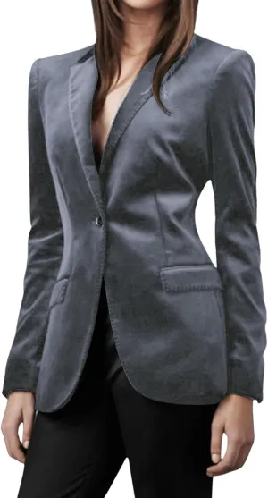 CHARTOU Women 1 Button Fitted Velvet Blazer Jacket Business Suit Jacket Work Office Notched Collar