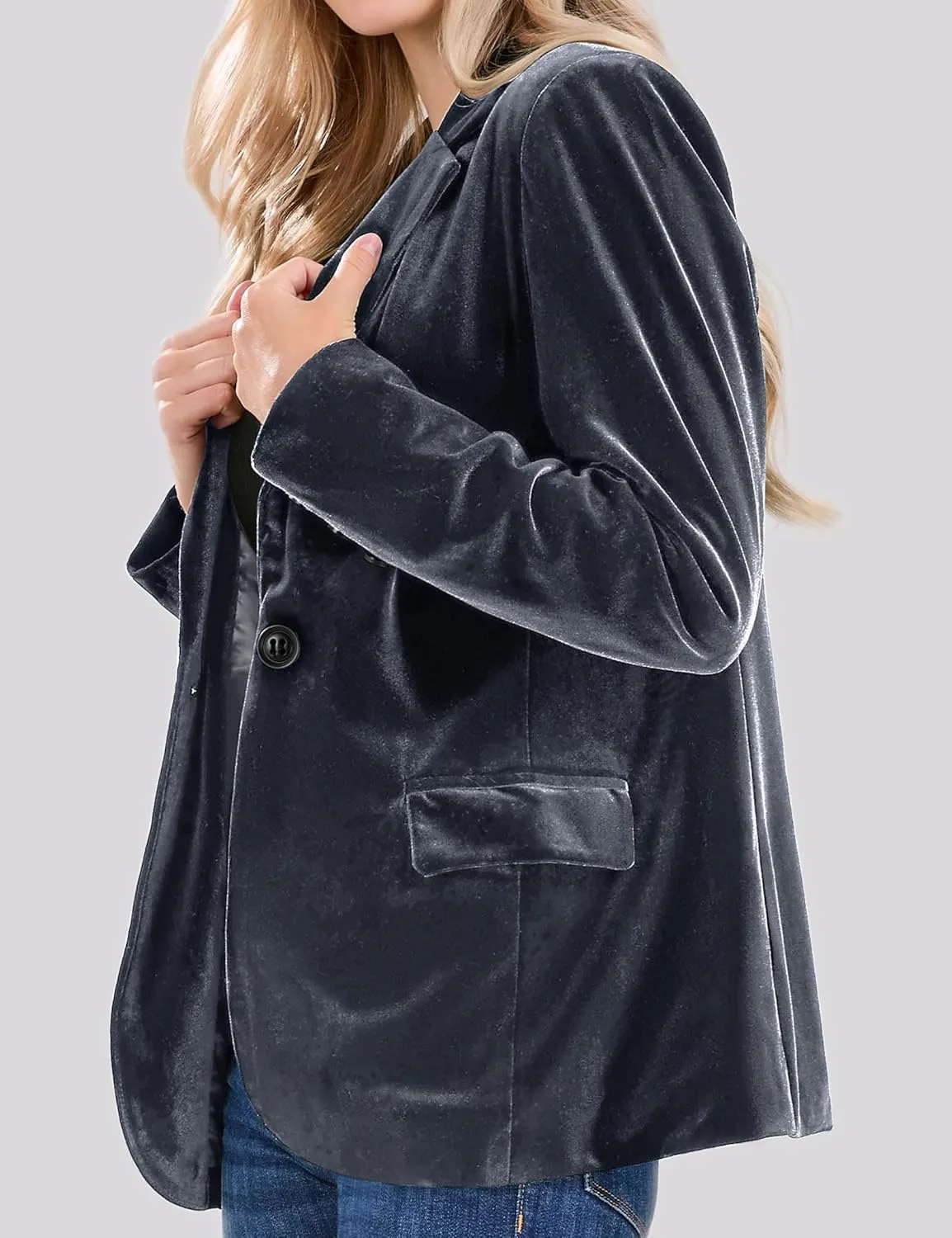 CHARTOU Women 1 Button Fitted Velvet Blazer Jacket Business Suit Jacket Work Office Notched Collar
