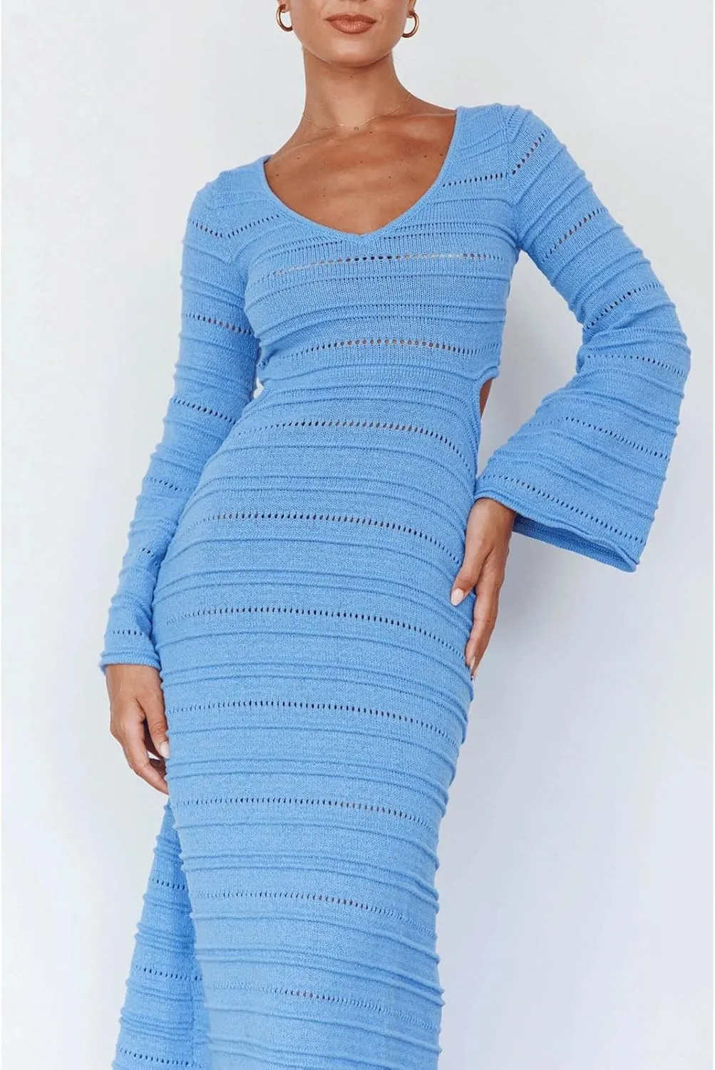 CHARTOU Women's Bodycon Dresses Knit Cut Out Sexy Long Sleeve Maxi Dress Ribbed Sweater Dress Fall 2024