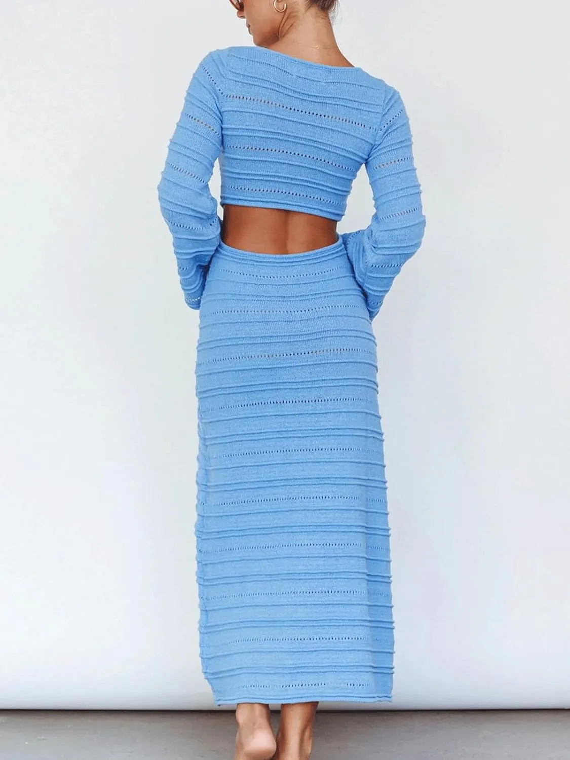 CHARTOU Women's Bodycon Dresses Knit Cut Out Sexy Long Sleeve Maxi Dress Ribbed Sweater Dress Fall 2024