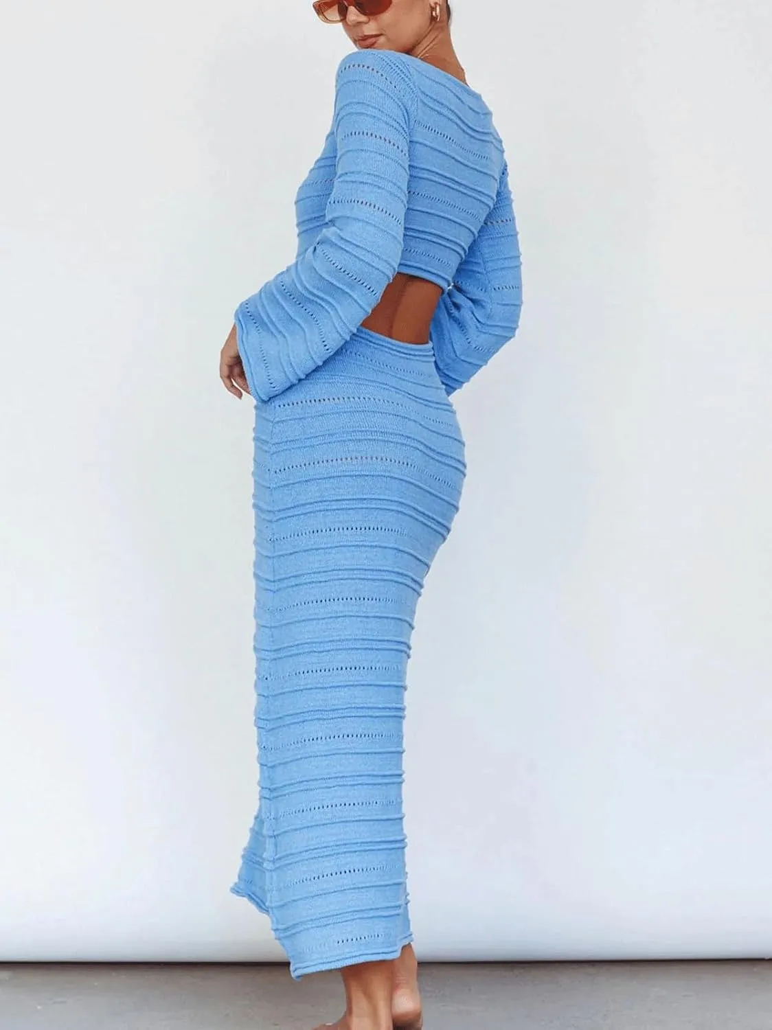 CHARTOU Women's Bodycon Dresses Knit Cut Out Sexy Long Sleeve Maxi Dress Ribbed Sweater Dress Fall 2024
