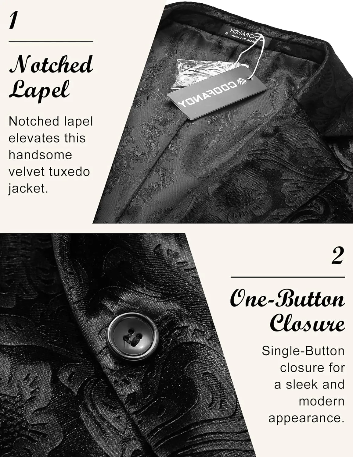 COOFANDY Men's Velvet Blazer Notched Lapel Velour Suit Jacket One Button Tuxedo Jackets for Wedding Prom Party Dinner