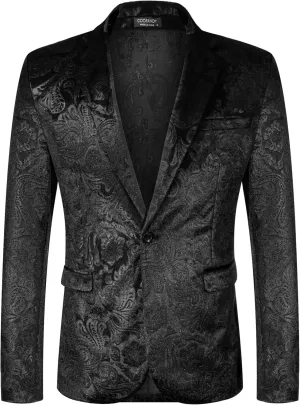 COOFANDY Men's Velvet Blazer Notched Lapel Velour Suit Jacket One Button Tuxedo Jackets for Wedding Prom Party Dinner