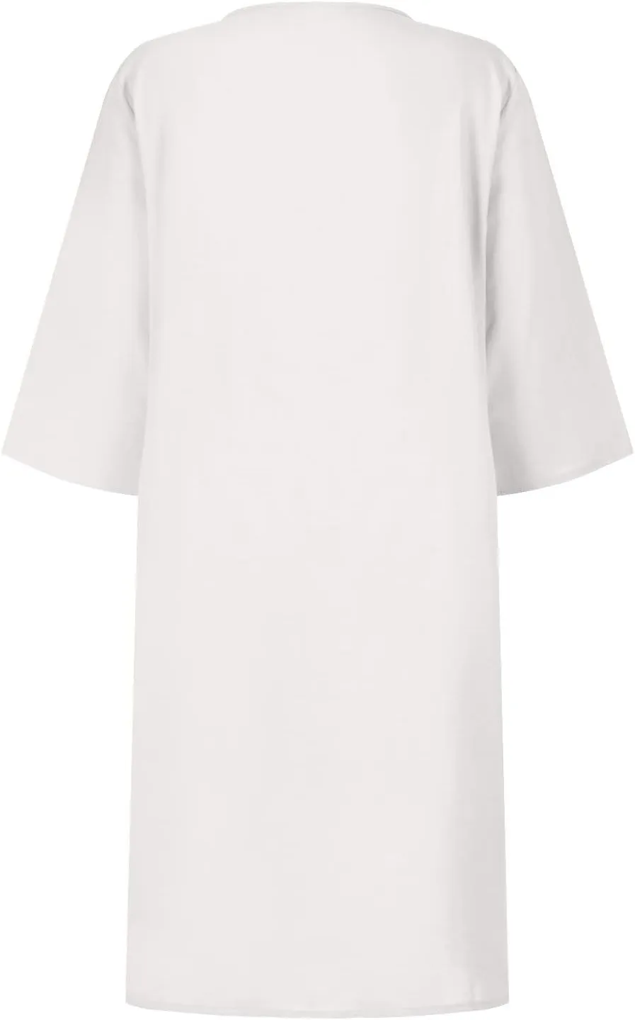 Cotton Linen Dresses for Women,2024 Summer Elegant Trendy V Neck 3/4 Sleeve Midi Dress,Casual Plain Beach Dress