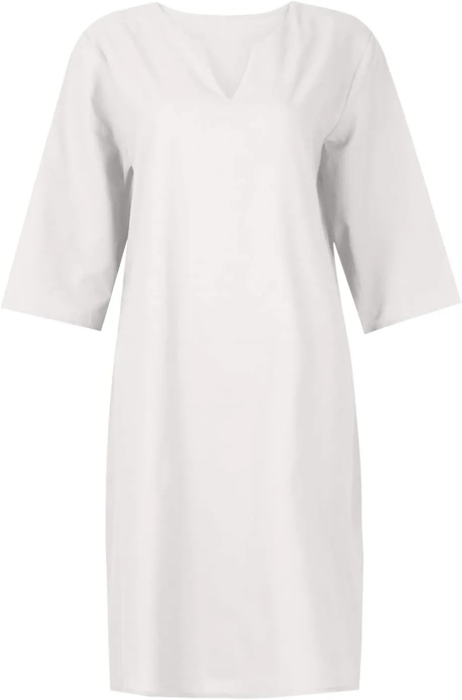 Cotton Linen Dresses for Women,2024 Summer Elegant Trendy V Neck 3/4 Sleeve Midi Dress,Casual Plain Beach Dress