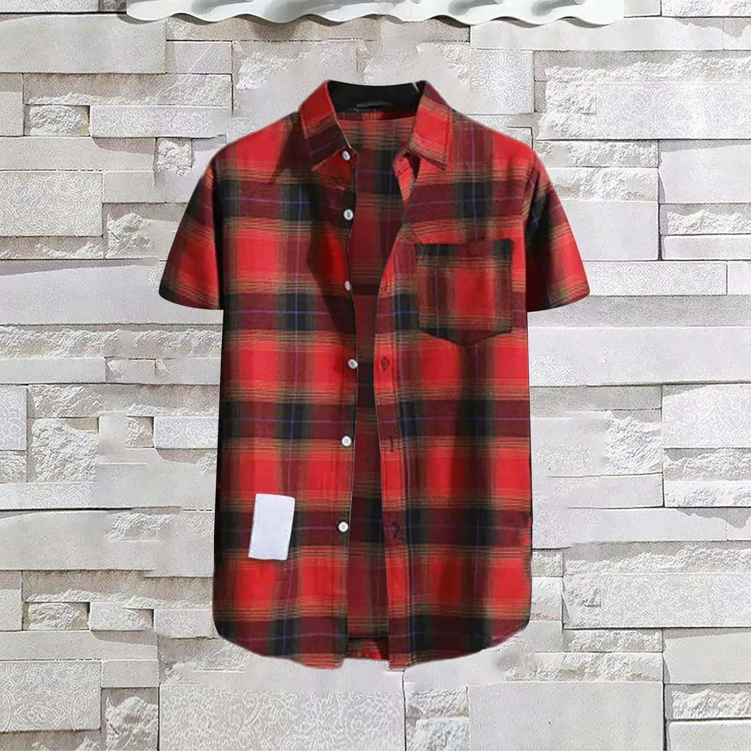 CRNTCEM Men's Regular-Fit Short-Sleeve Plaid Shirt Button Up Check Printed Casual Shirts Lightweight Buffalo Gingham Shirt