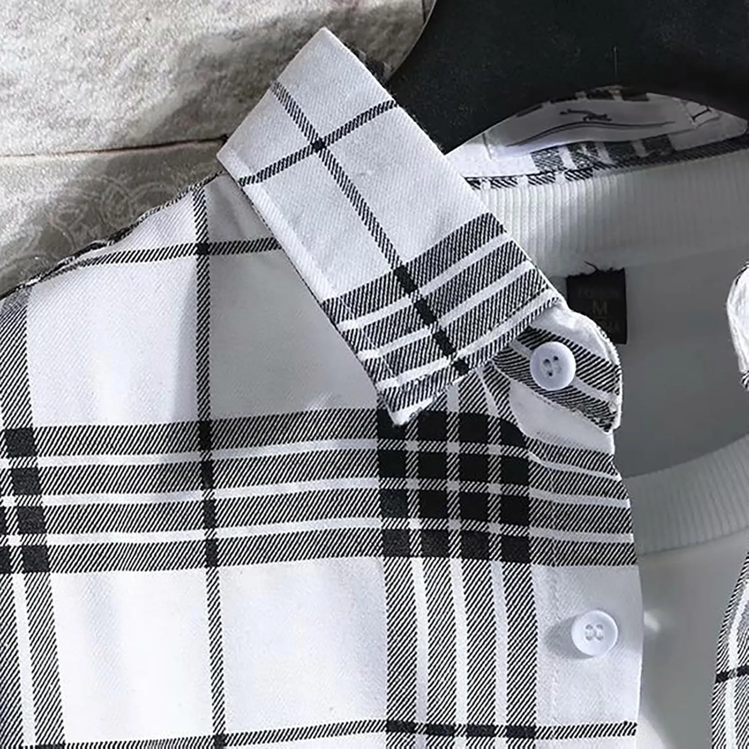CRNTCEM Men's Regular-Fit Short-Sleeve Plaid Shirt Button Up Check Printed Casual Shirts Lightweight Buffalo Gingham Shirt