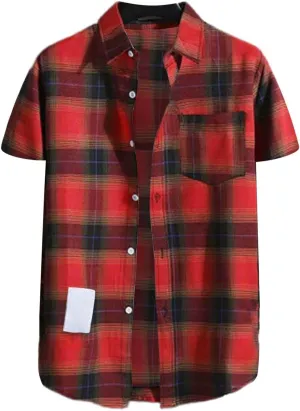 CRNTCEM Men's Regular-Fit Short-Sleeve Plaid Shirt Button Up Check Printed Casual Shirts Lightweight Buffalo Gingham Shirt