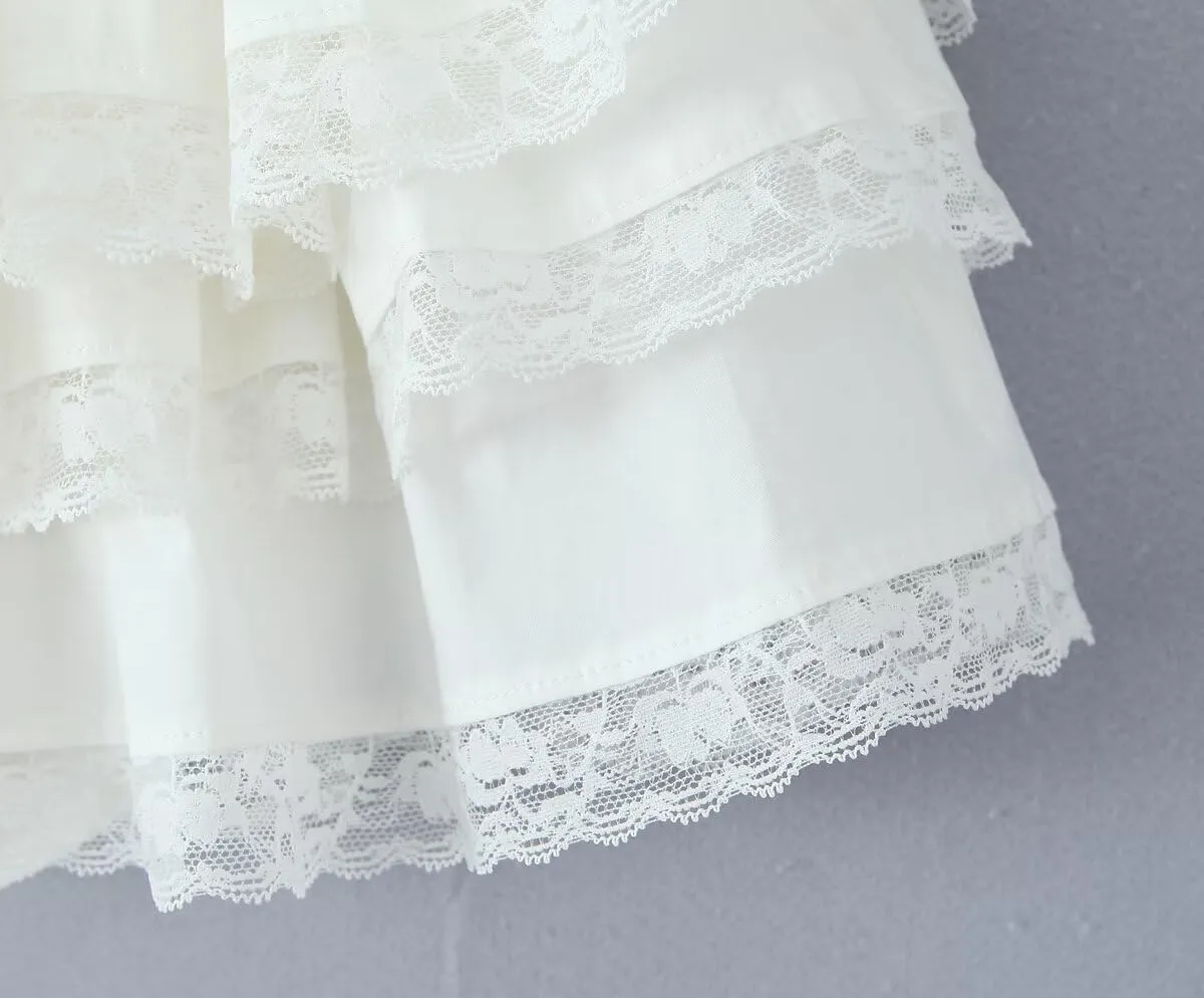Cute Mini Lace Skirts for Women Pleated Skirt Layered Lace Trim Half Slips A-Line Puffy Flowy Party Skirt