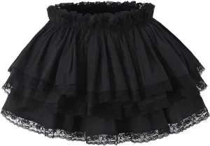 Cute Mini Lace Skirts for Women Pleated Skirt Layered Lace Trim Half Slips A-Line Puffy Flowy Party Skirt