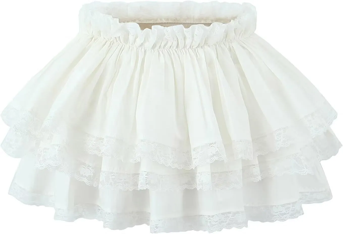 Cute Mini Lace Skirts for Women Pleated Skirt Layered Lace Trim Half Slips A-Line Puffy Flowy Party Skirt