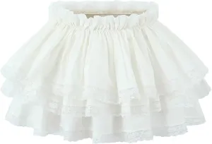 Cute Mini Lace Skirts for Women Pleated Skirt Layered Lace Trim Half Slips A-Line Puffy Flowy Party Skirt