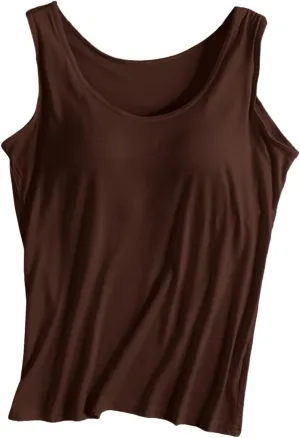Deals of The Day Square Neck Tops for Women Womens Summer Tops Tank Tops with Built in Bra Modal Padded Camisole Yoga Bra Tanks Tops Racerback Workout Tops Undershirt Brown