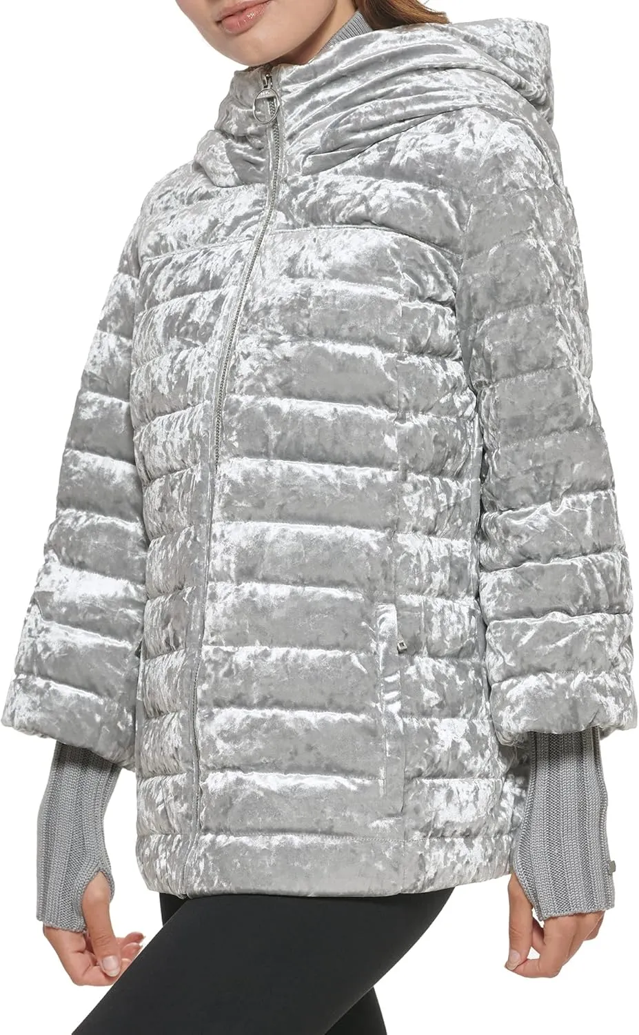 DKNY Women's Heavyweight Crushed Velvet Down Jacket