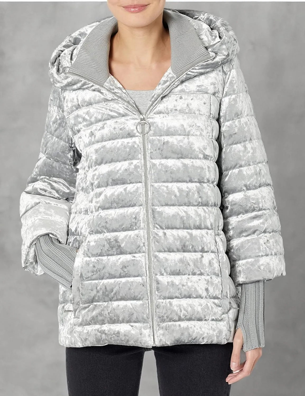 DKNY Women's Heavyweight Crushed Velvet Down Jacket