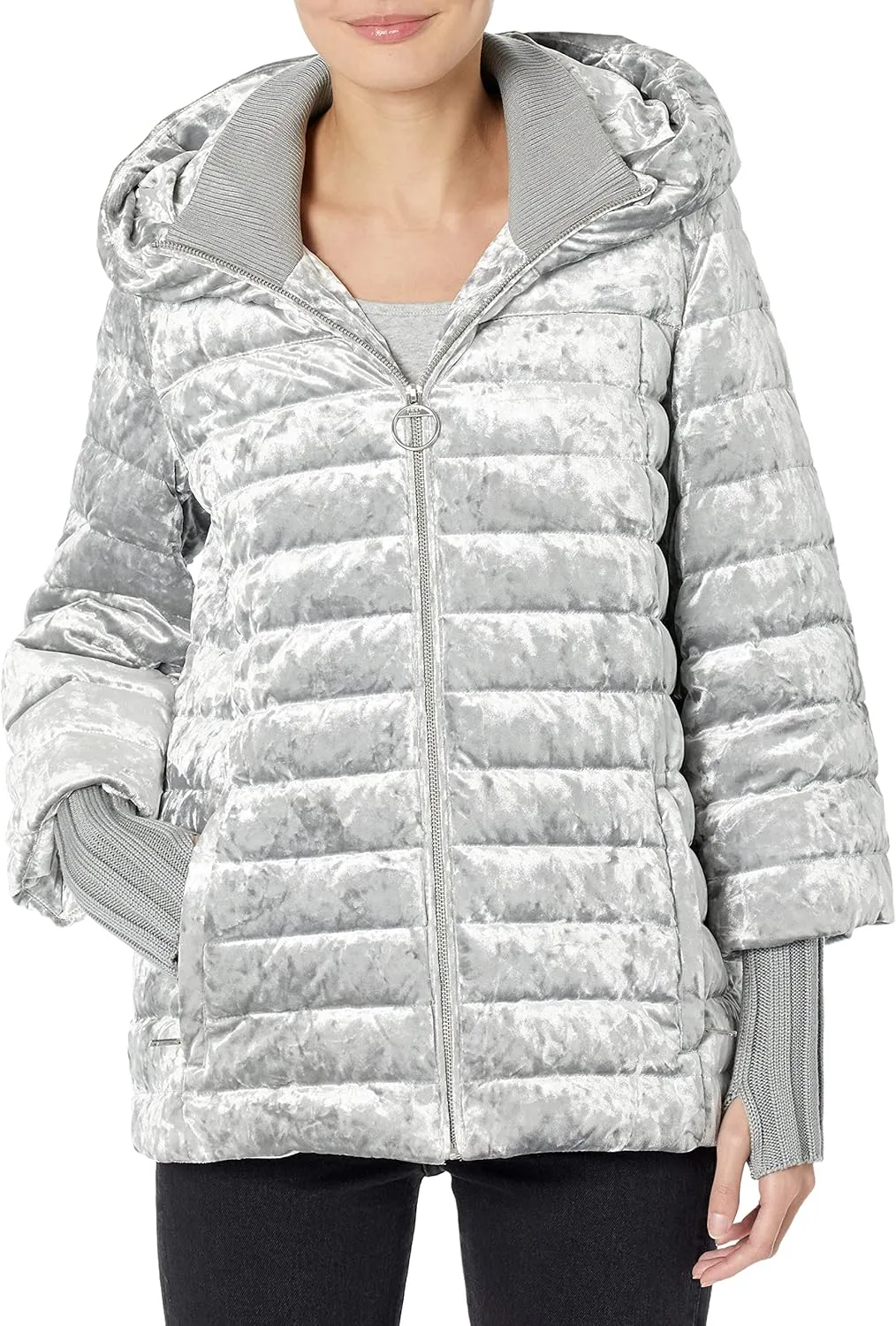 DKNY Women's Heavyweight Crushed Velvet Down Jacket