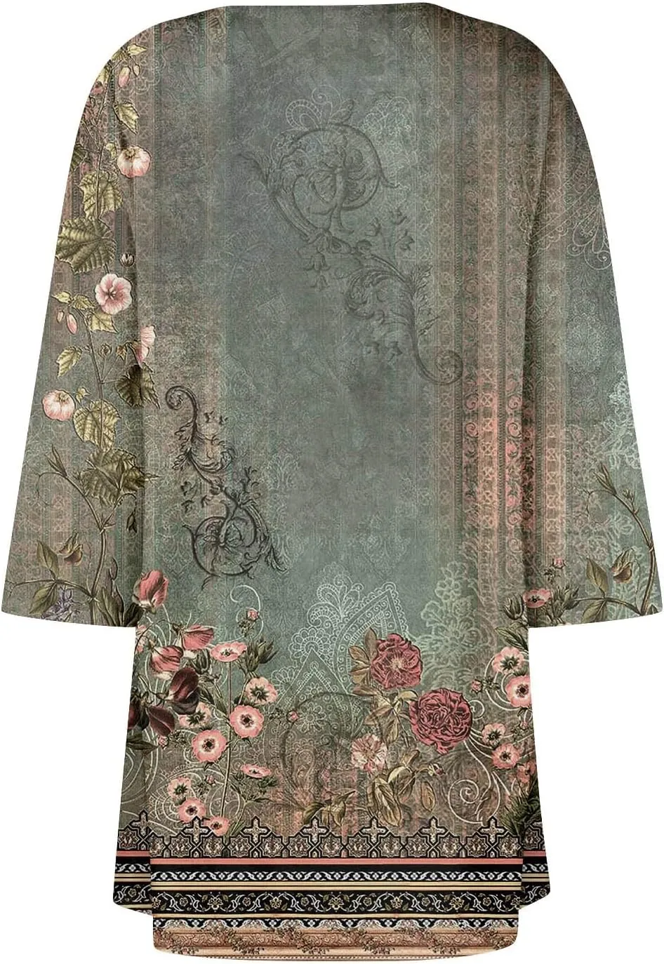 FlekmanArt Beach Cover Up Women 3/4 Sleeve Print Open Front Cardigan Lightweight Resort Wear Trendy Flowy Dressy Jacket