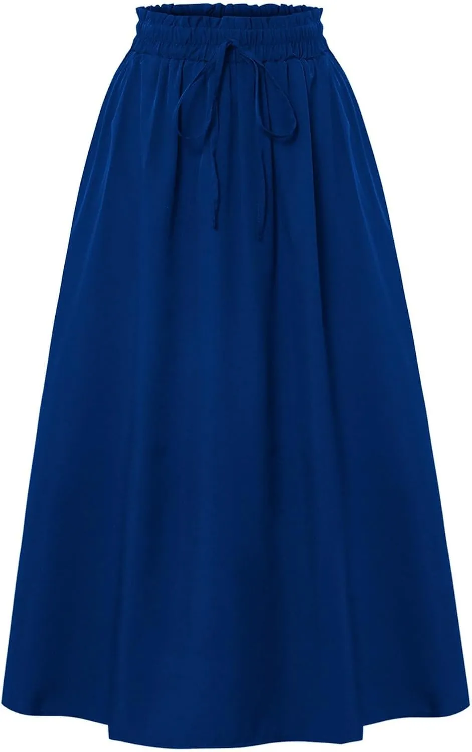 Floral Midi Skirt Boho Flowy Elastic High Waist A Line Skirt Bow Linen Flared Beach Long Skirts for Women with Pockets