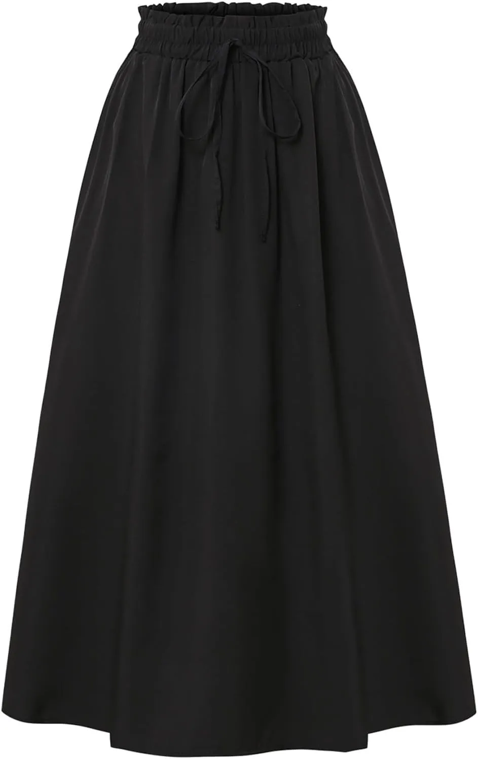 Floral Midi Skirt Boho Flowy Elastic High Waist A Line Skirt Bow Linen Flared Beach Long Skirts for Women with Pockets