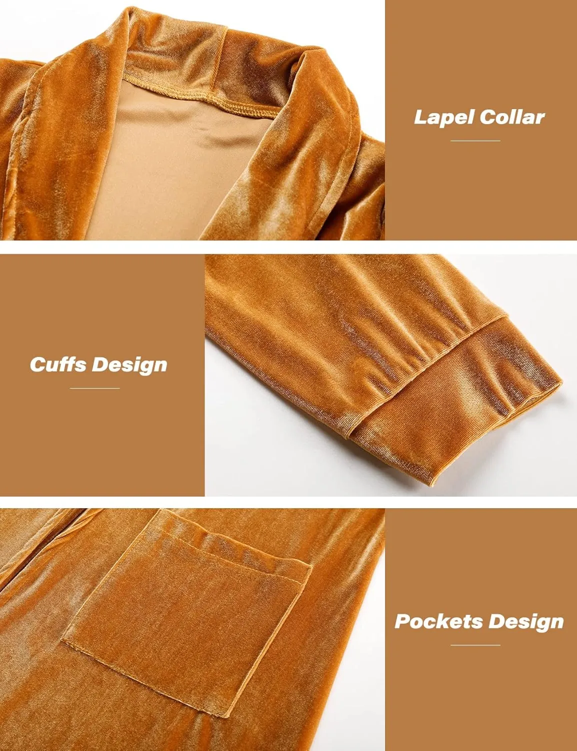 Flygo Women's Long Velvet Cardigan Jacket Lapel Collar Open Front Vintage Maxi Duster Blazer with Pockets