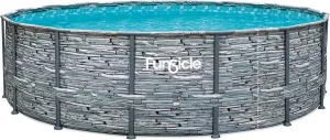 Funsicle 14ft x 42in Round Oasis Designer Above Ground Pool, Stone Slate with SkimmerPlus Filter Pump & Ladder