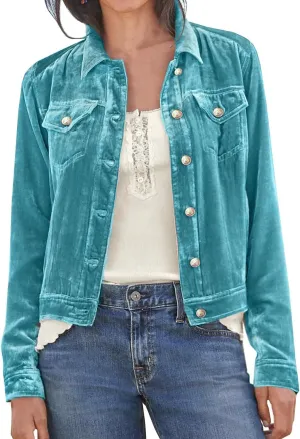 futurino Women's Solid Long Sleeve Velvet Jacket Cardigan Coat with Pocket Coat Future Women's Solid Long Sleeve Velvet