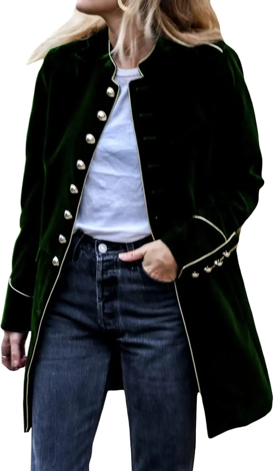 futurino Women's Velvet Jacket for Long Sleeve Single-Breasted Stand-up Collar Solid Warm Velvet Outwear Front Cardigan Coat