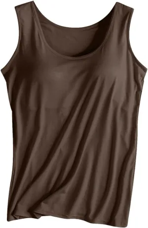 Generic Built in Bra Tank Tops for Women 2024 Summer Padded Basic Casual Tops Camisole Stretch Comfort Athletic Workout Tops