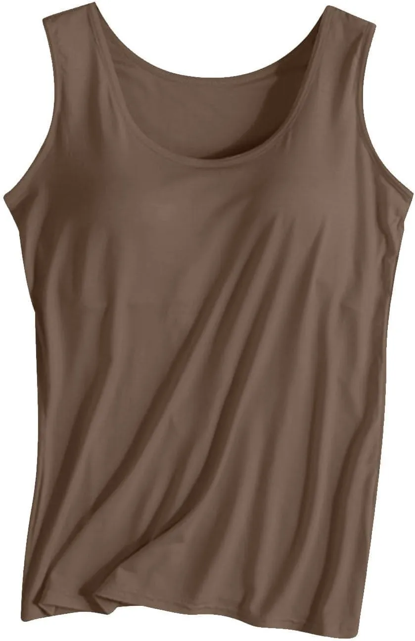 Generic Built in Bra Tank Tops for Women 2024 Summer Padded Basic Casual Tops Camisole Stretch Comfort Athletic Workout Tops