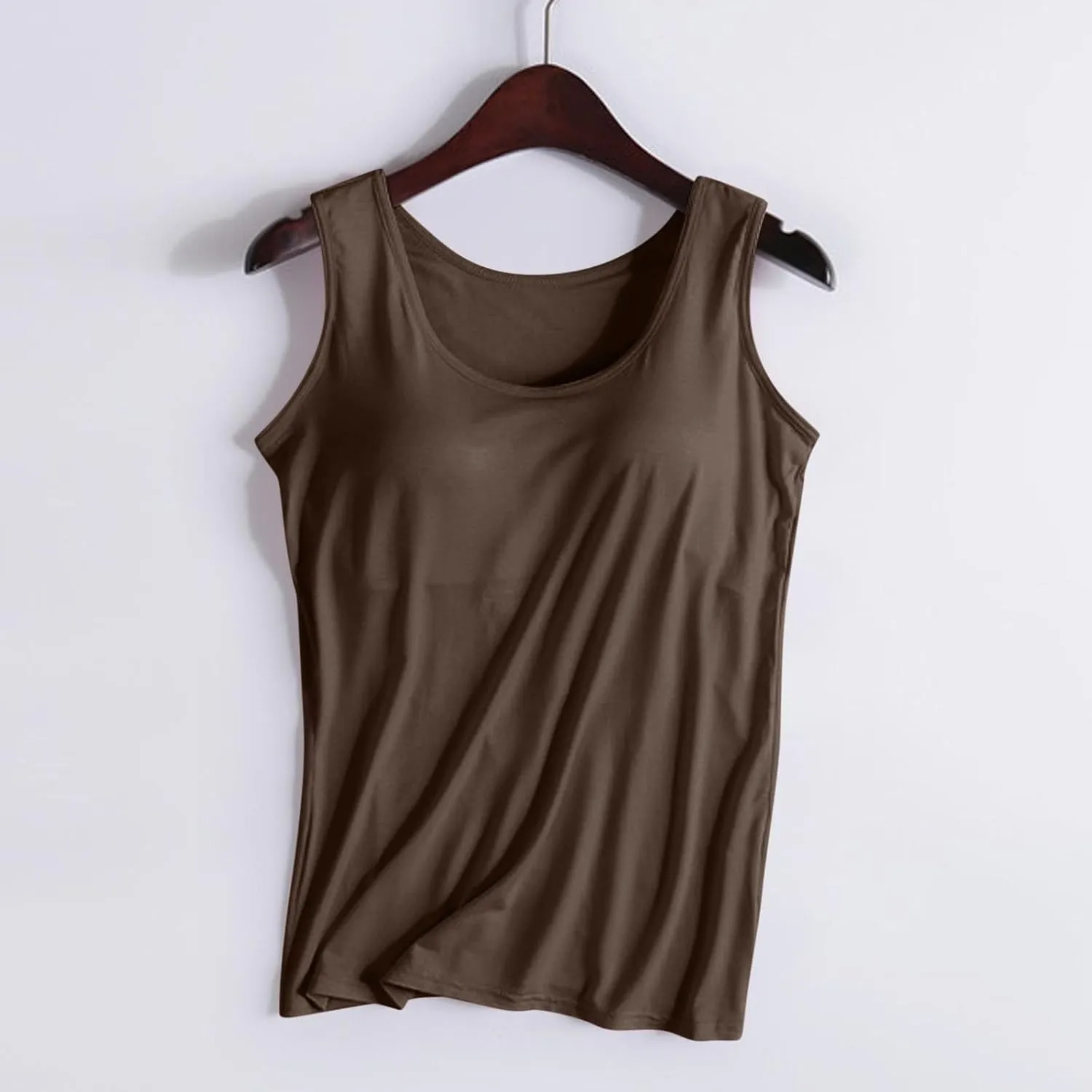 Generic Built in Bra Tank Tops for Women 2024 Summer Padded Basic Casual Tops Camisole Stretch Comfort Athletic Workout Tops