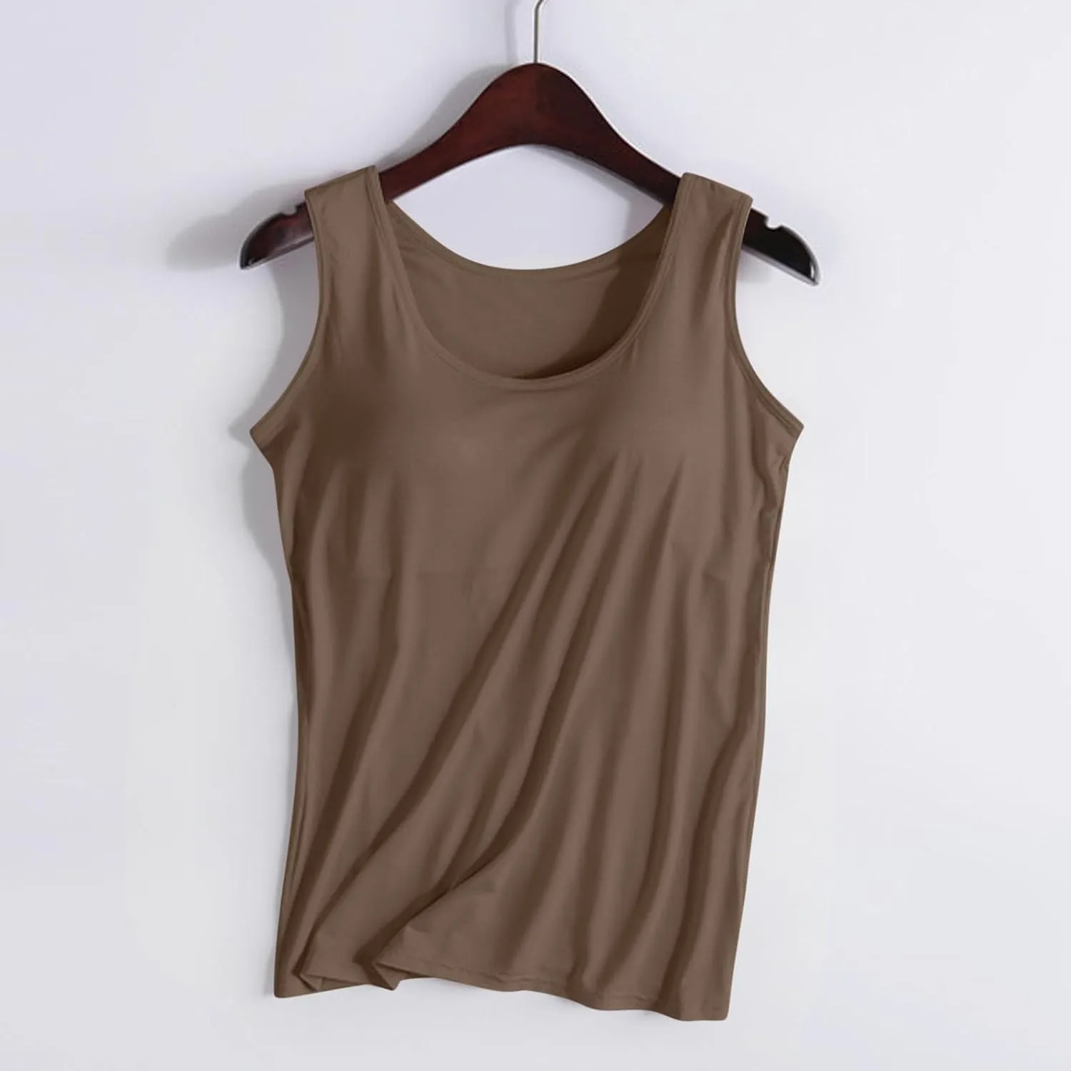 Generic Built in Bra Tank Tops for Women 2024 Summer Padded Basic Casual Tops Camisole Stretch Comfort Athletic Workout Tops