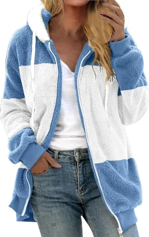 GOKKILRW Winter Warm Coat for Women Fleece Hoodie Jacket Casual Lightweight Full Zip Sherpa Sweatshirt Oversized Fluffy Coat