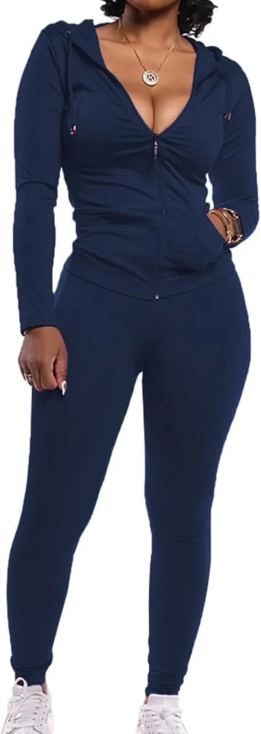 GOKKILRW Womens Casual 2 Piece Outfits Long Sleeve Zip Up Hoodies Jackets Skinny Sweatpants Running Jogging Sport Sweatsuits