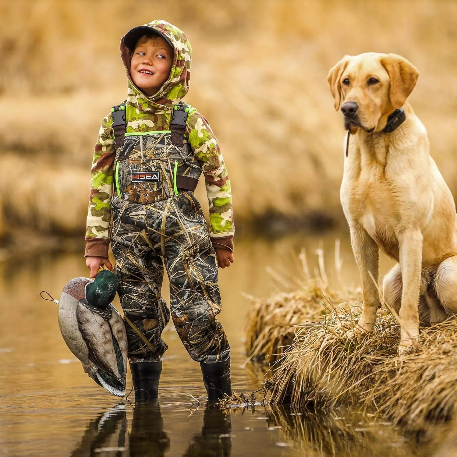 HISEA Kids Chest Waders for Toddler & Children Neoprene Youth Duck Hunting Waders for Kids Boys Girls with Insulated Boots