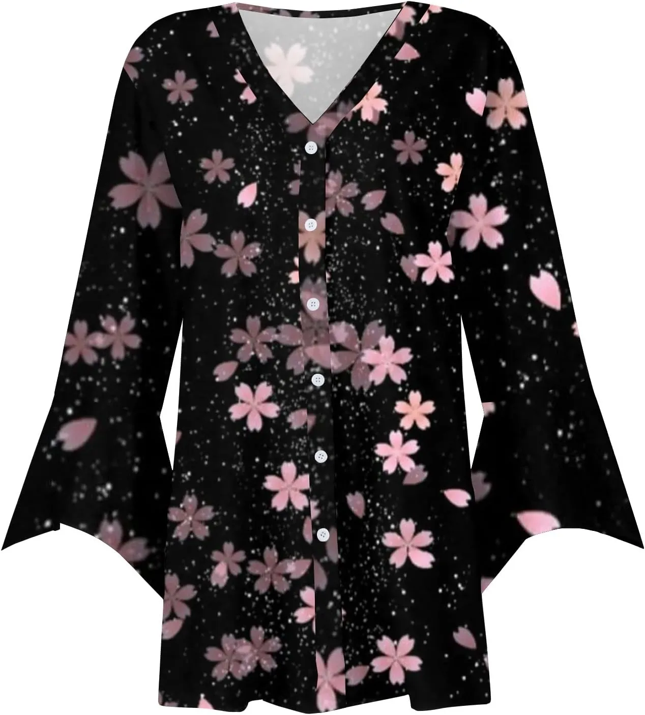 Kimono Cardigans for Women 3/4 Sleeve Button Down Cardigans Floral Printed Casual Loose Open Front Cardigan