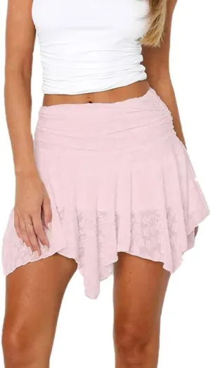 KOSUSANILL Ruffle Lace Mini Skirt Women Y2k Layered Low Rise Flowy Pleated Mesh Half Slip Tiered Halloween Costume Underskirt