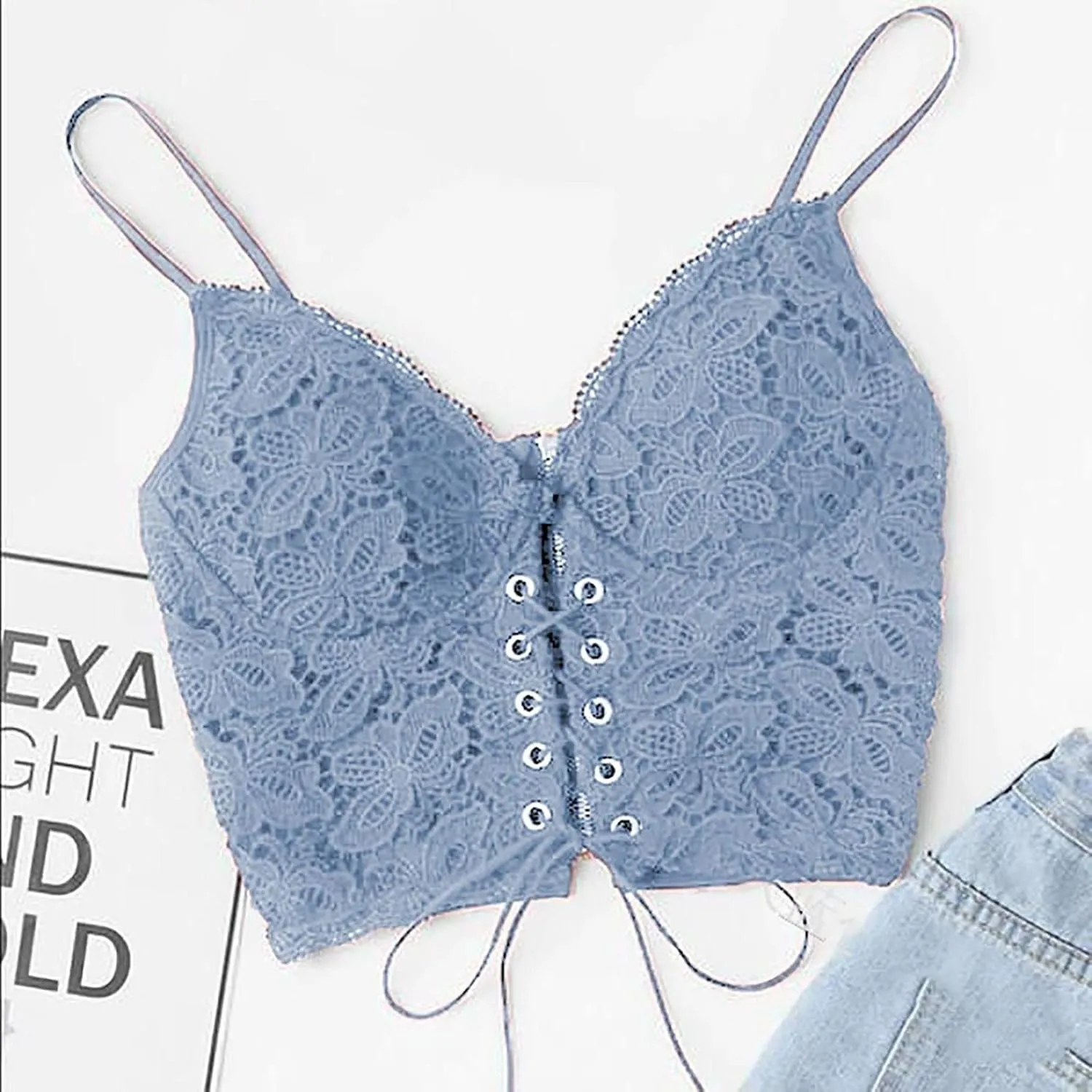 Lace Bralette for Women Sexy Spaghetti Strap Breathable Tank Top V Neck Push up Slim Fit Basic Vest Women Sport Bras