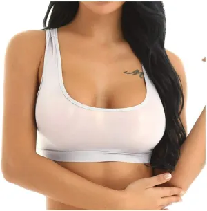 Lace Top Bra Stretch Underwear Women Crop Mesh See Through Workout
