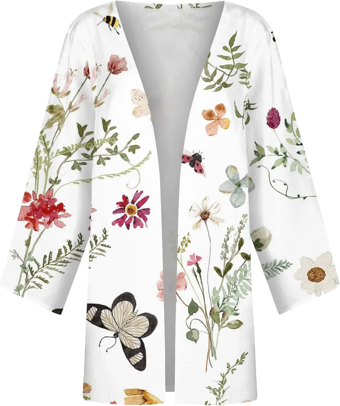 Lightweight Cardigan for Women Summer Printed 3/4 Sleeve Kimono Cardigan Casual Beach Cover Up Tops Open Front Blouse