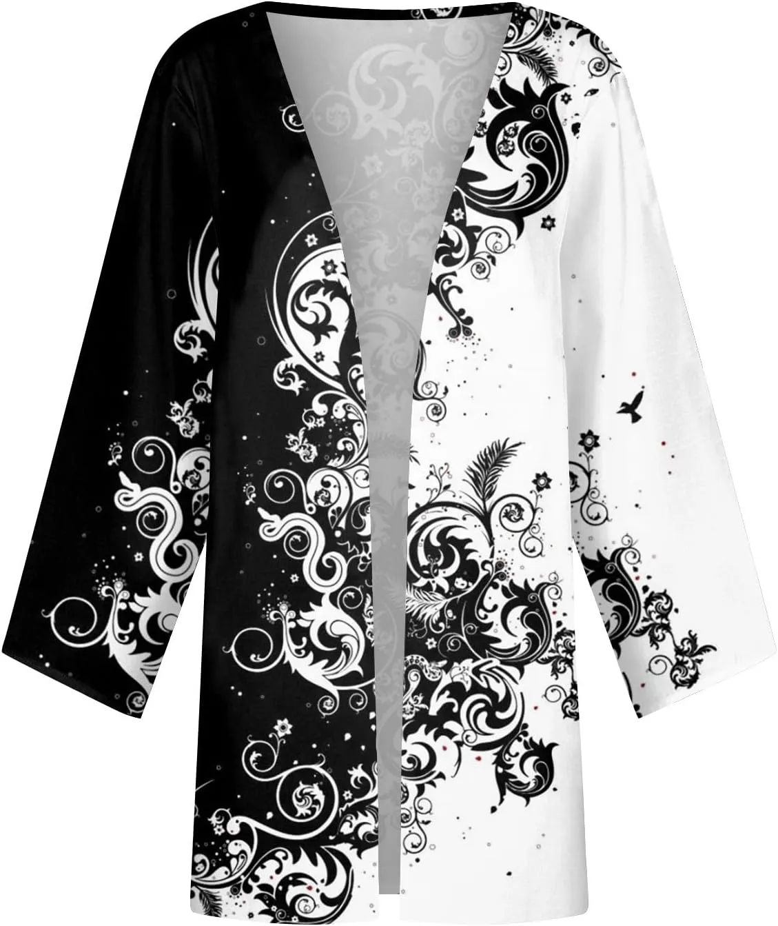 Lightweight Cardigan for Women Summer Printed Beach Cover Up Tops Open Front 3/4 Sleeve Kimono Cardigan Casual Blouse