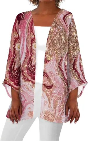Lightweight Cardigan for Women Summer Printed Beach Cover Up Tops Open Front 3/4 Sleeve Kimono Cardigan Casual Blouse