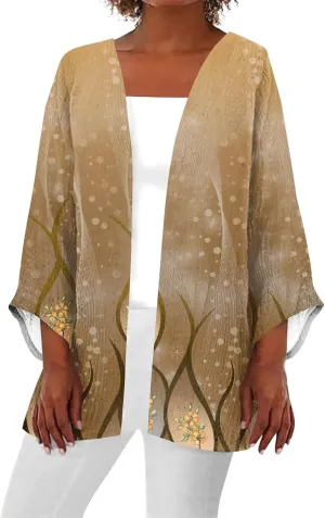 Lightweight Cardigan for Women Summer Printed Beach Cover Up Tops Open Front 3/4 Sleeve Kimono Cardigan Casual Blouse