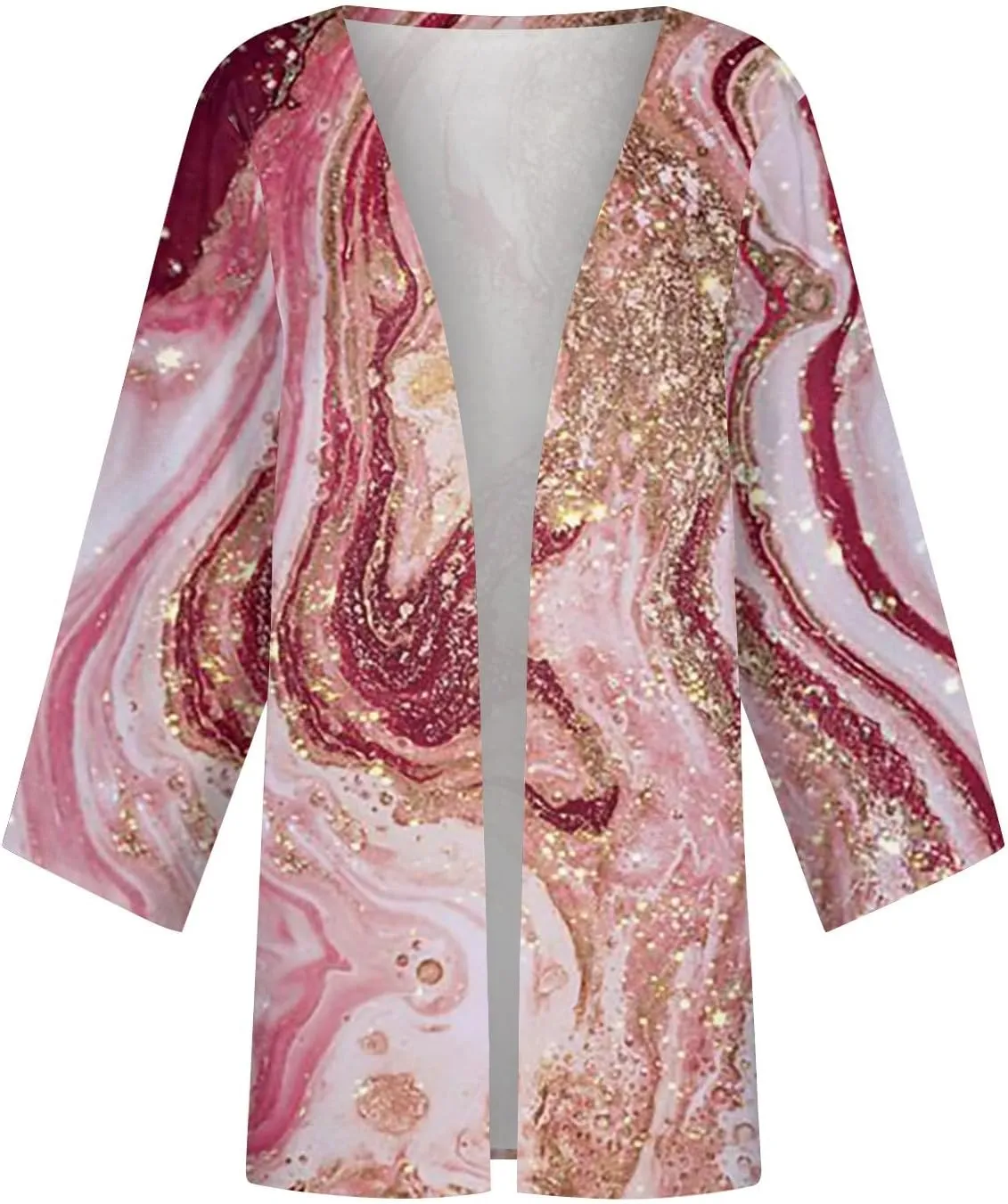 Lightweight Cardigan for Women Summer Printed Beach Cover Up Tops Open Front 3/4 Sleeve Kimono Cardigan Casual Blouse