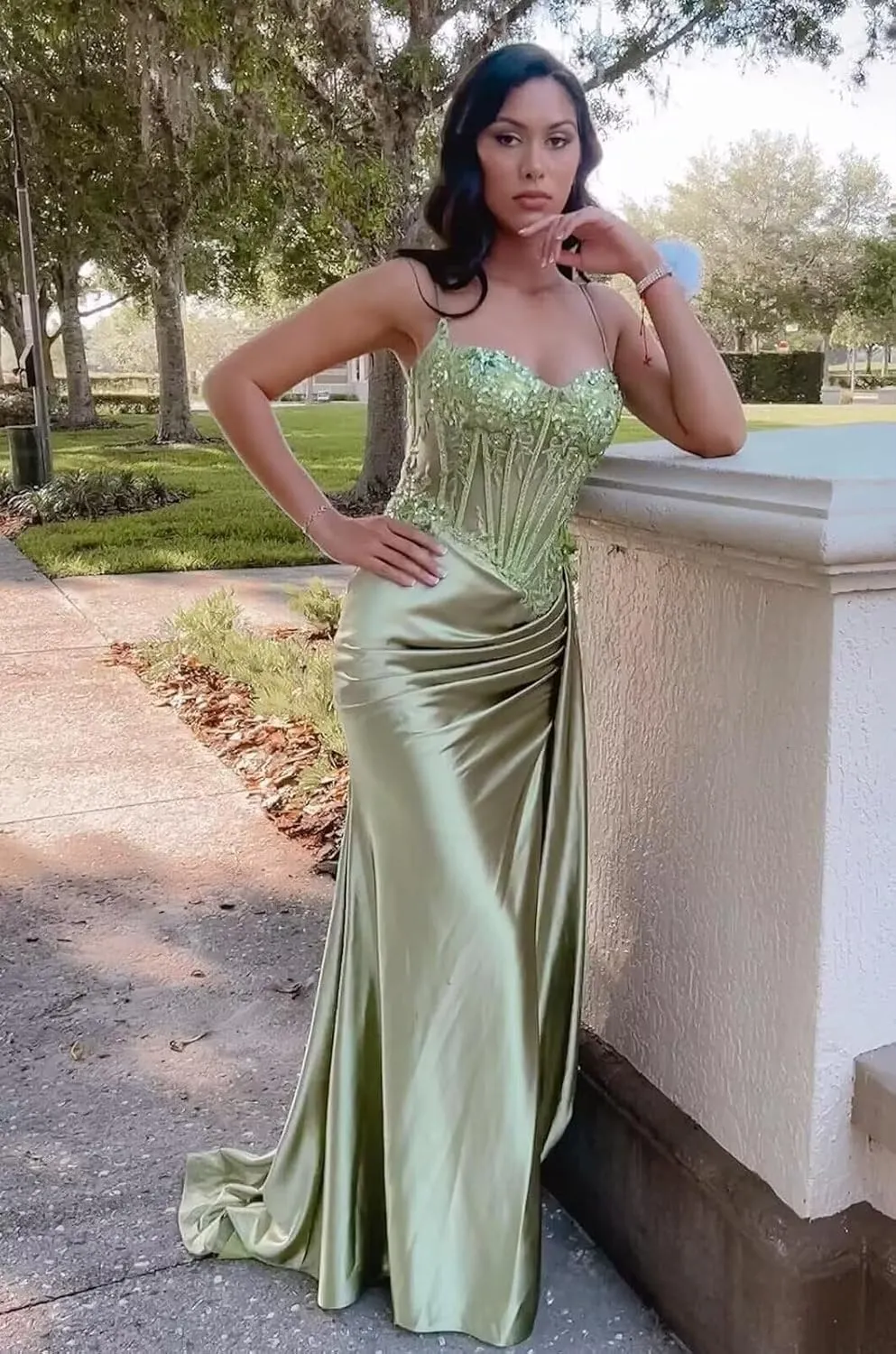 Lindo Novia Satin Mermaid Prom Dress 2025 for Women Lace Appliques Formal Gowns and Evening Dresses with Slit