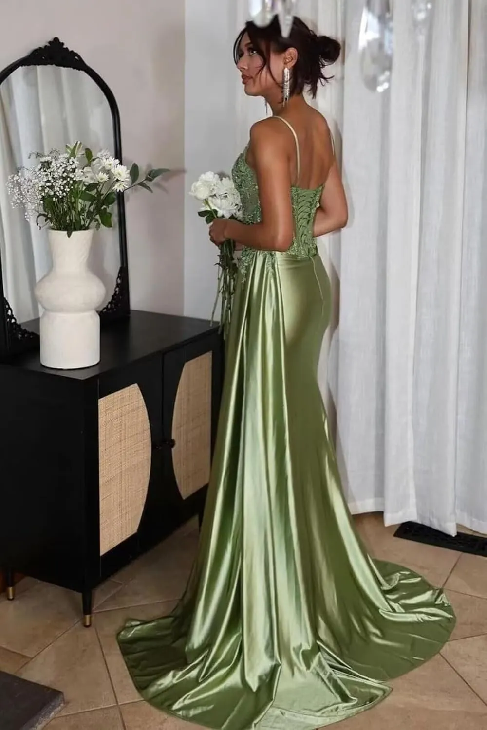 Lindo Novia Satin Mermaid Prom Dress 2025 for Women Lace Appliques Formal Gowns and Evening Dresses with Slit