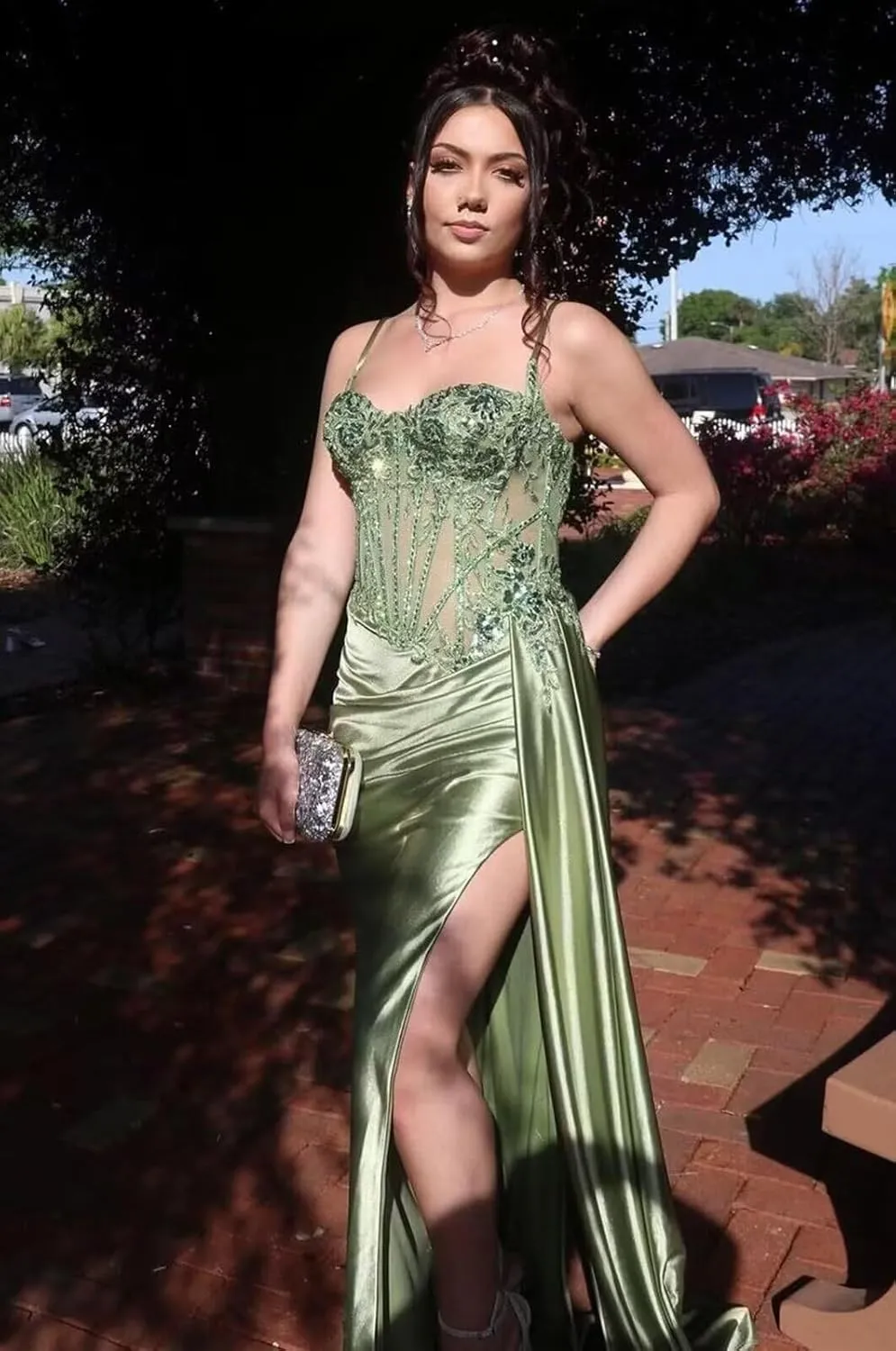 Lindo Novia Satin Mermaid Prom Dress 2025 for Women Lace Appliques Formal Gowns and Evening Dresses with Slit
