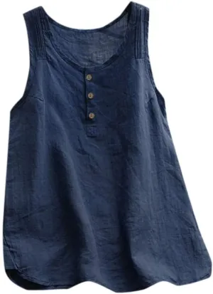 Linen Tops for Women Sleeveless White Camisole Tops Plus Size Loose Tank Tops Summer Casual Boho Flowy Beach Shirts