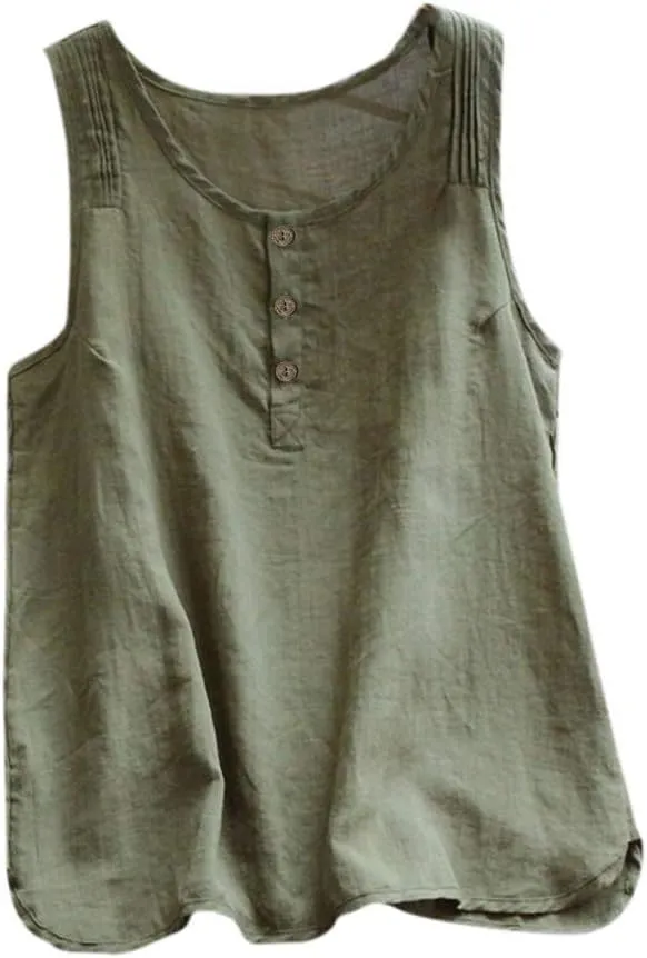 Linen Tops for Women Sleeveless White Camisole Tops Plus Size Loose Tank Tops Summer Casual Boho Flowy Beach Shirts