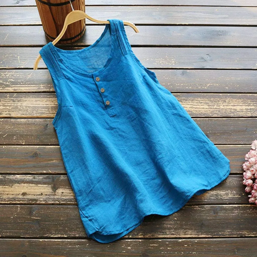 Linen Tops for Women Sleeveless White Camisole Tops Plus Size Loose Tank Tops Summer Casual Boho Flowy Beach Shirts